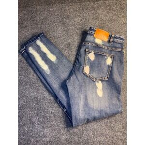 Waimea Jeans Mens 36x32 Blue Denim Stretch Bleach Wash Distressed Skinny Fit